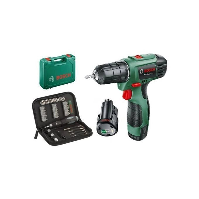 Bosch PSR EASY LI-2 Trapano Avvitatore a Batteria 10,8V 1,5Ah 2 Velocita' Mandrino 10mm Kit Accessori 38 pz colore Verde