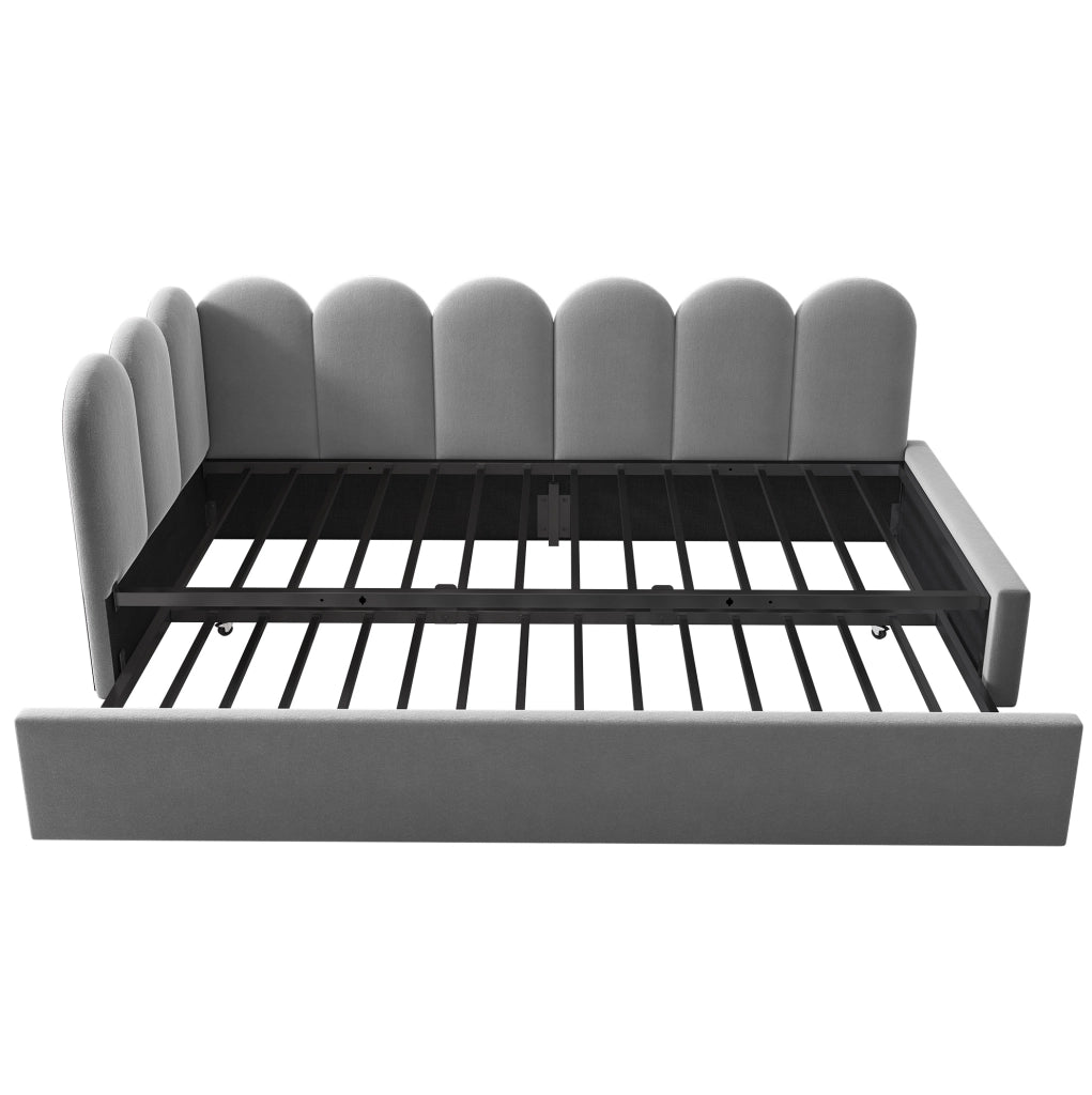 Divano letto 90x200 cm con letto estraibile e griglia; velluto grigio (Senza materasso)