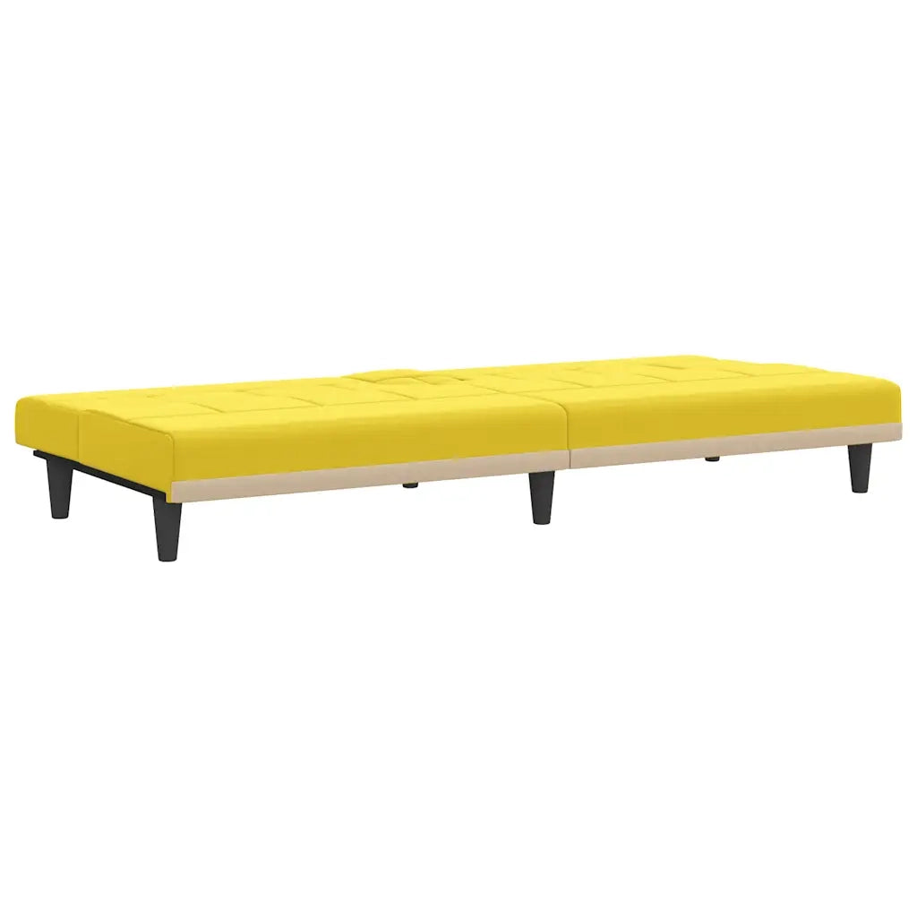 Divano Letto con Portabicchieri in Tessuto Giallo Chiaro 351867