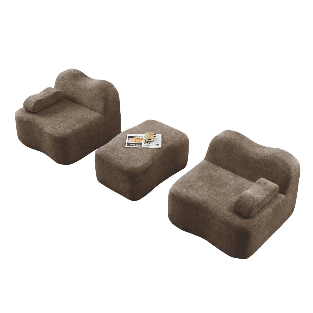 Divano angolare modulare 2-4 posti con pouf in velluto marrone HOMVRA