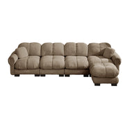 Divano angolare a L 4 posti in tessuto chenille marrone con pouf modulare