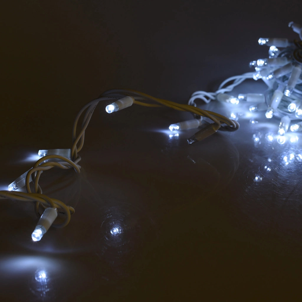 CATENA LUMINOSA 100 MAXI-LED CAVO BIANCO PROLUNGABILE CON LUCE BIANCA FISSA E INTERMITTENTE - PER DECORAZIONI EFFETTO CIELO STELLATO