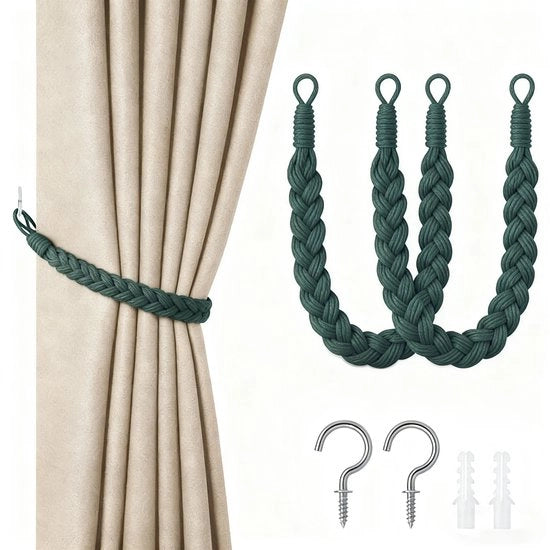 Doppio set di cordoncini per tende - cordino per tende 60cm - cordoncini per tende mano a mano - cordoncini per tende avvolgenti - con ganci - adatto per casa, ufficio, salotto, camera da letto