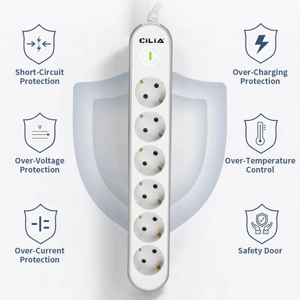 Ciabatta Elettrica 6 Prese con Interruttore e Protezione ¨C Xylo ¨C Bianco 1.5 m