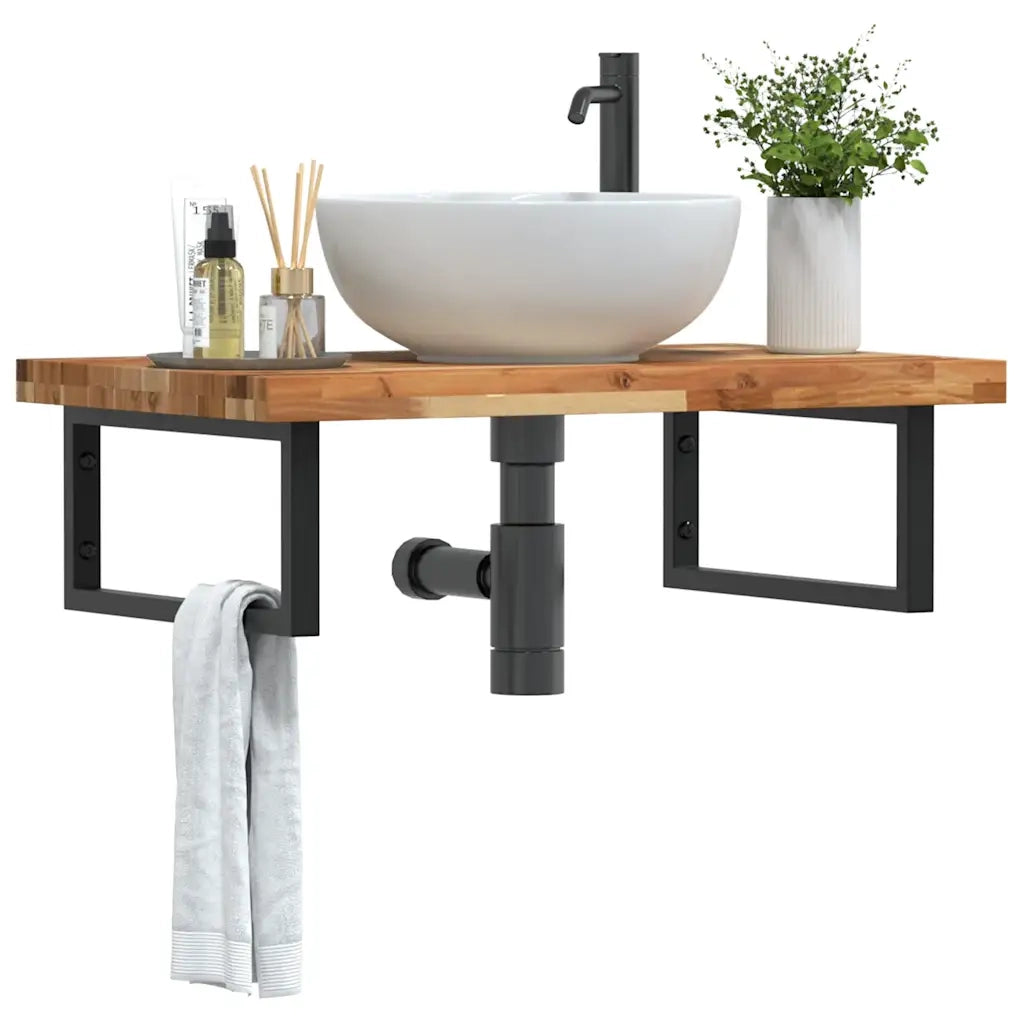 Ripiano a Parete per Lavabo in Acciaio e Massello di Acacia 3302853