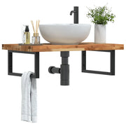 Ripiano a Parete per Lavabo in Acciaio e Massello di Acacia 3302853