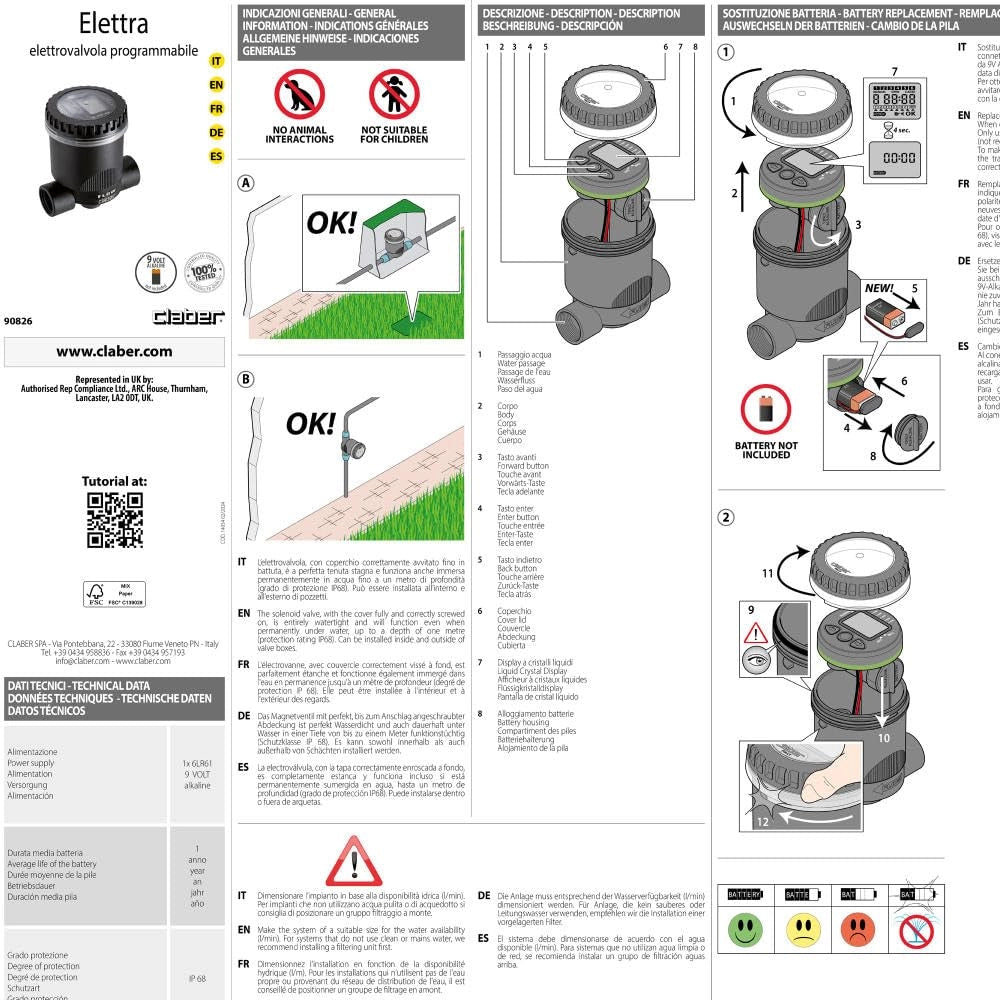 Elettrovalvola Programmabile a Batteria Art. 90826 Misura 1FX1F Claber
