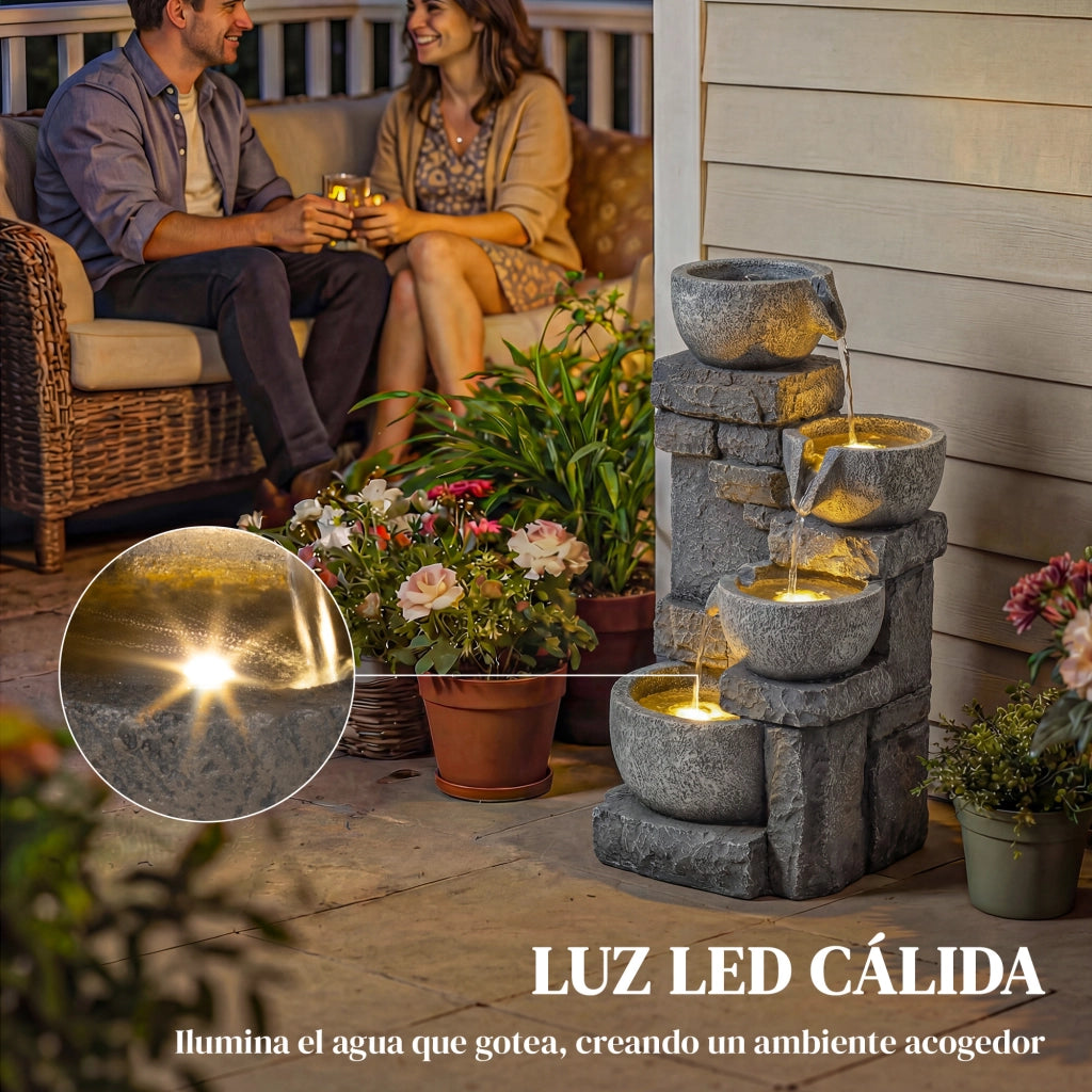 Fontana da Giardino a 4 Livelli con Luce LED ¨C zephmum ¨C Grigio