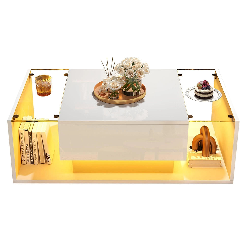 Tavolino minimalista - Xylo - 100x50cm vetro LED bianco