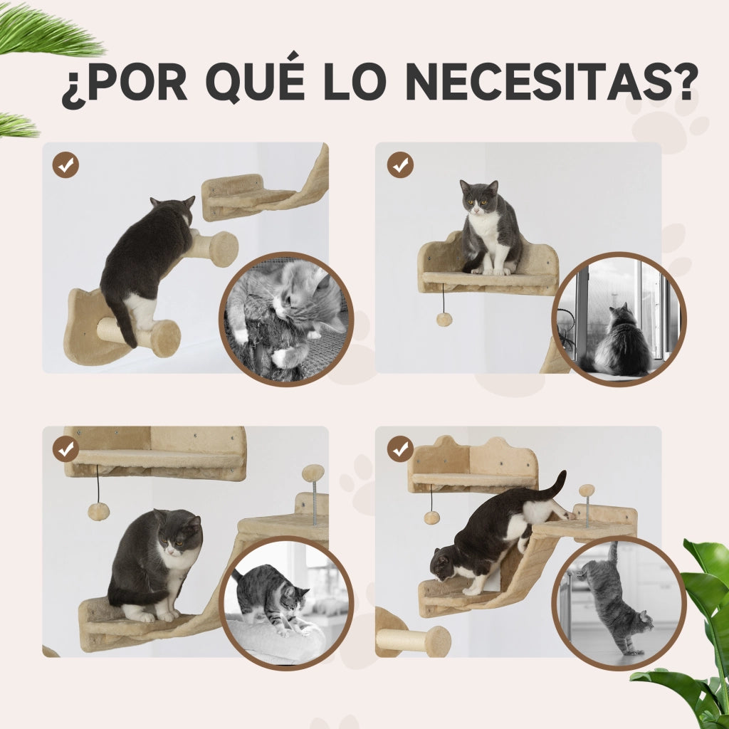 Tiragraffi per Gatti con 2 Posti in Sisal e 2 Piattaforme ¨C Zephmum ¨C Beige
