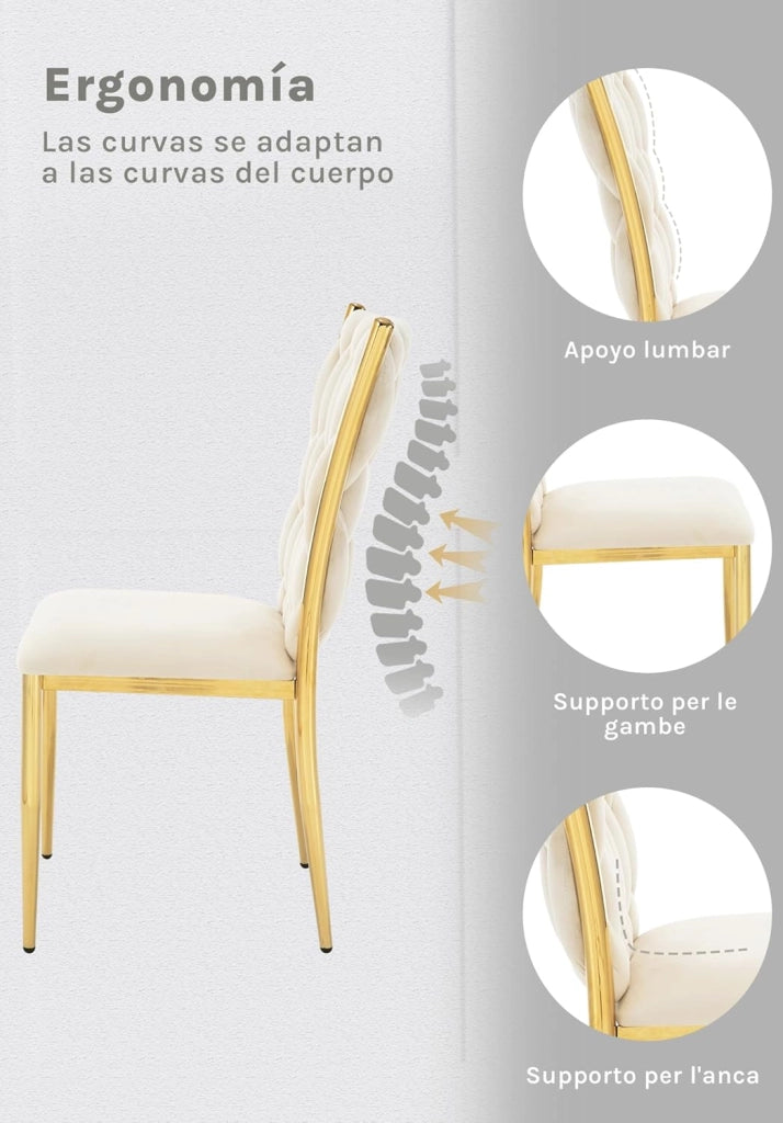 Set di 4 Sedie Sala da Pranzo in Velluto, Trasparenti Moderne di Design, Schienale Alto, Gambe in Metallo, Portata 150 kg, Beige EZS71cm-4