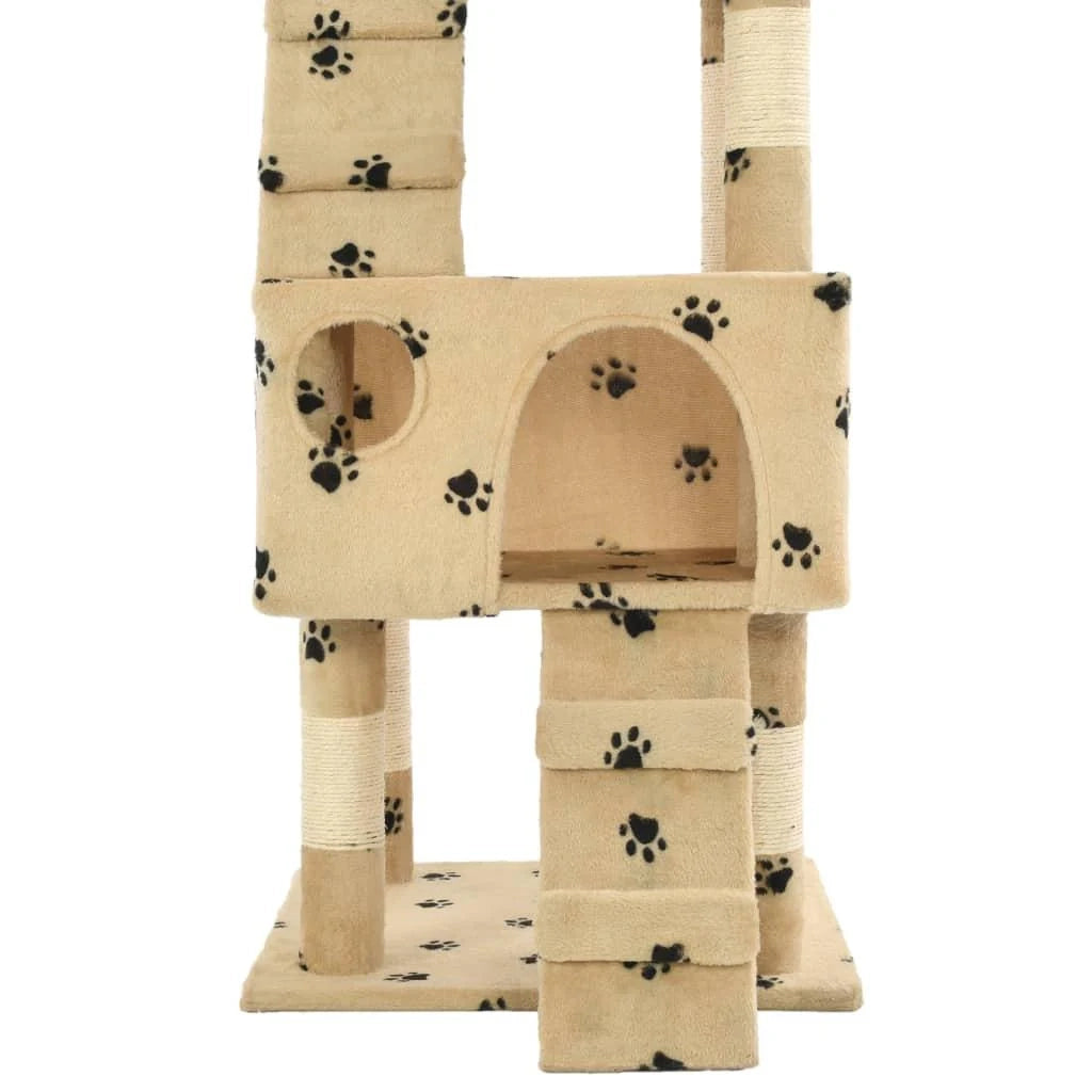 Tiragraffi albero per gatti cuccia per gatti peluche in sisal 170 cm beige con motivo a impronta di zampa 3702077