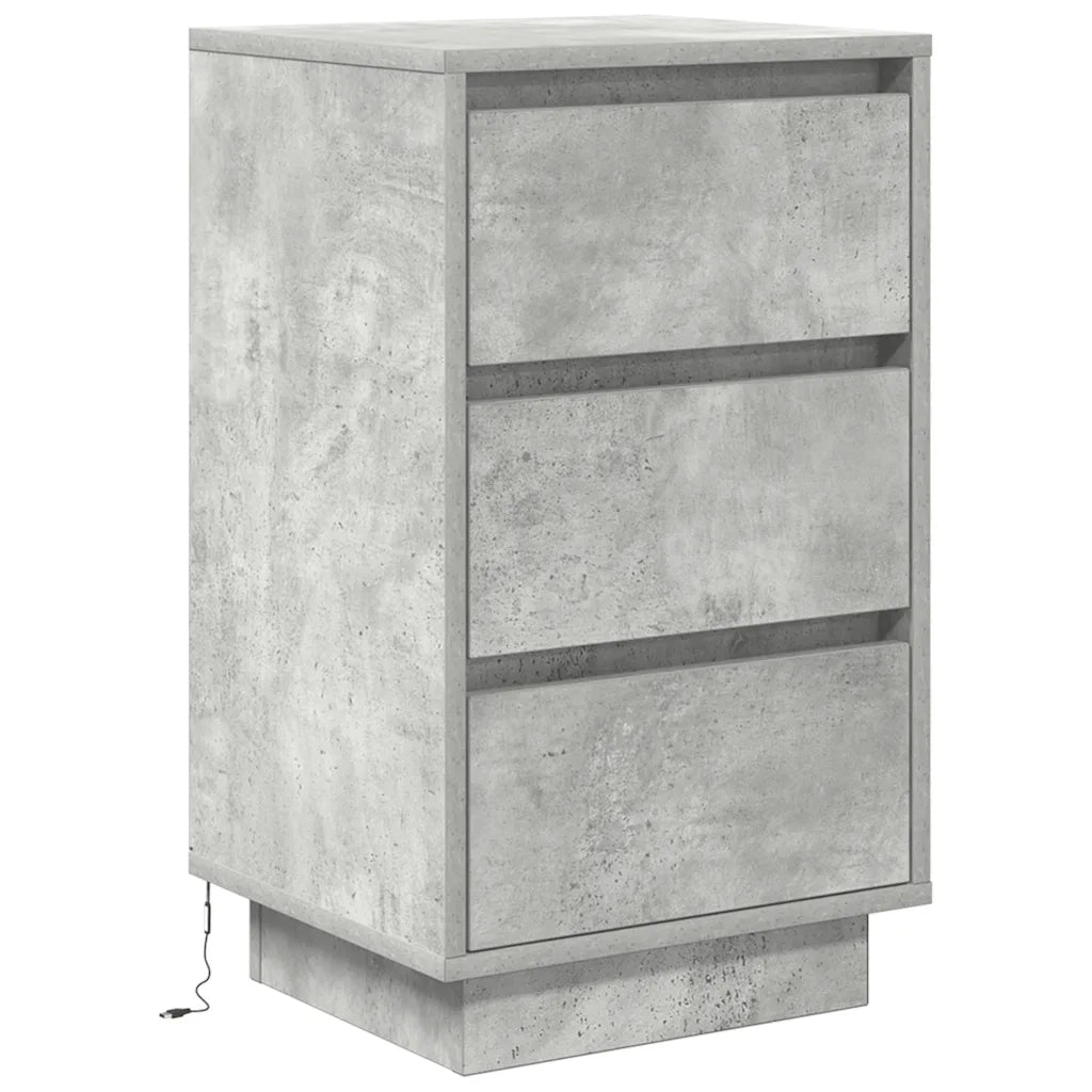 Comodino con Luci LED Grigio Cemento 38x34x65 cm