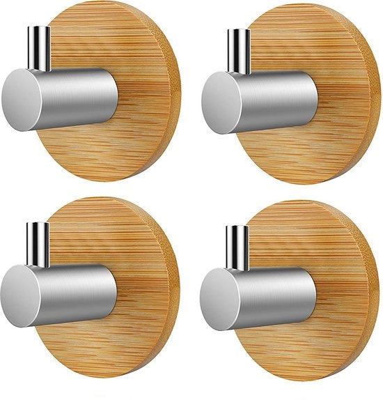 Kit di 4 pezzi - Supporto per tenda - Grucce da appendere - Grucce a J - Spine per tenda in legno - 5cm - Supporto per tenda - Grucce per asciugamani - Grucce - Spine per tenda in legno - Grucce autofissanti - Grucce adesive