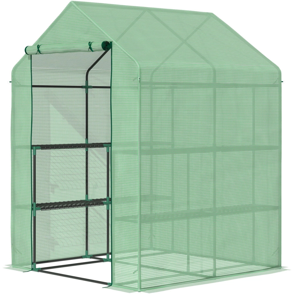 Serra da Giardino con Scaffali 143x138x190 cm in PE e Porta Avvolgibile Verde