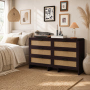 Mobile angolare in rattan con 6 cassetti, 130 cm, colore marrone rossiccio