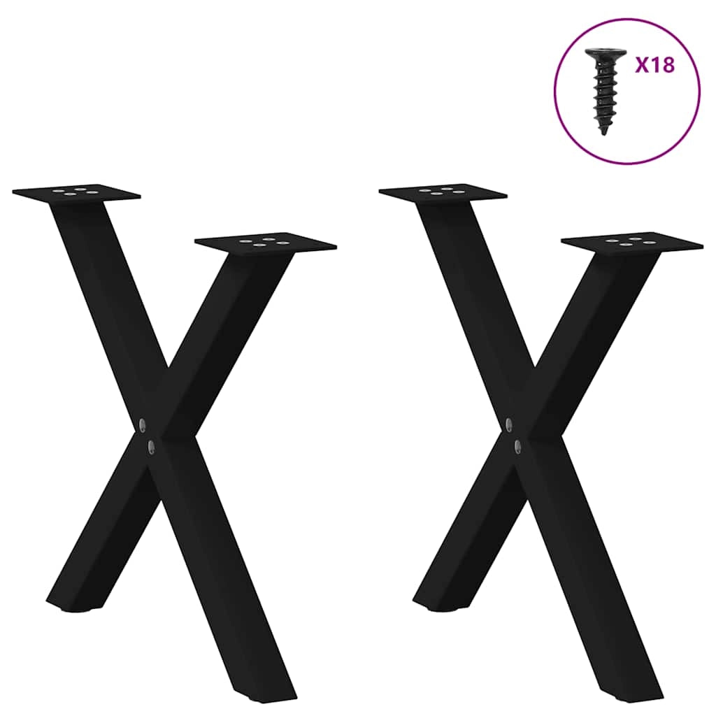 Set di 2 gambe per tavolino da caffè a forma di X con piedini regolabili 50 x 42-43 cm acciaio nero 02_0057169