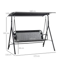 Dondolo da Giardino Terrazza 2 Posti con Tettuccio Regolabile in Metallo e Texteline 172x110x155cm Nero