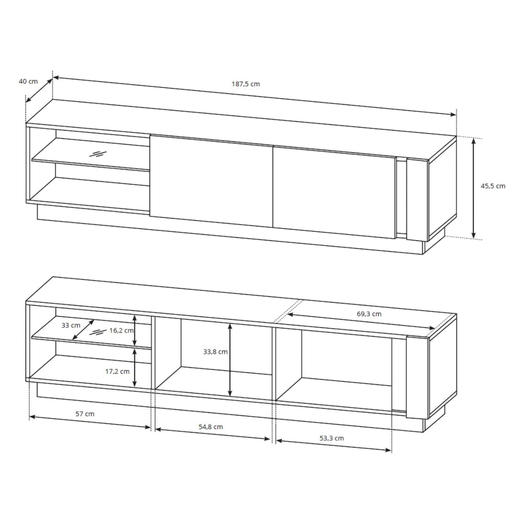 Kahadada, Mobile Porta tv 2 Ripiani, 188x40x46h cm Marrone Rovere Nodi