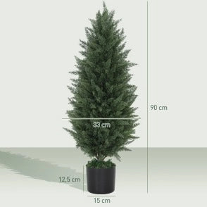 Set 2 Cipressi artificiali 90 cm con vaso resistente ai raggi UV per interno ed esterno