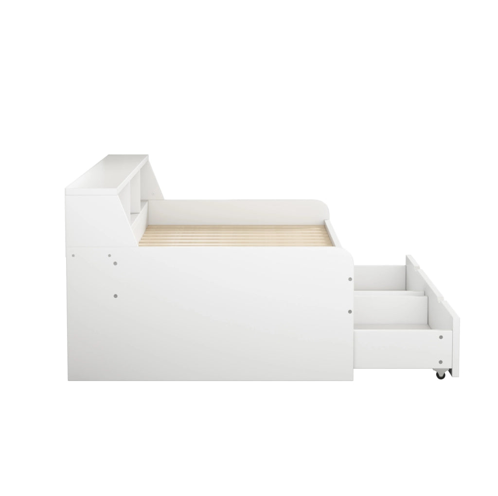 LETTO Daybed 90x200 cm con 2 cassetti e vani contenitore Bianco
