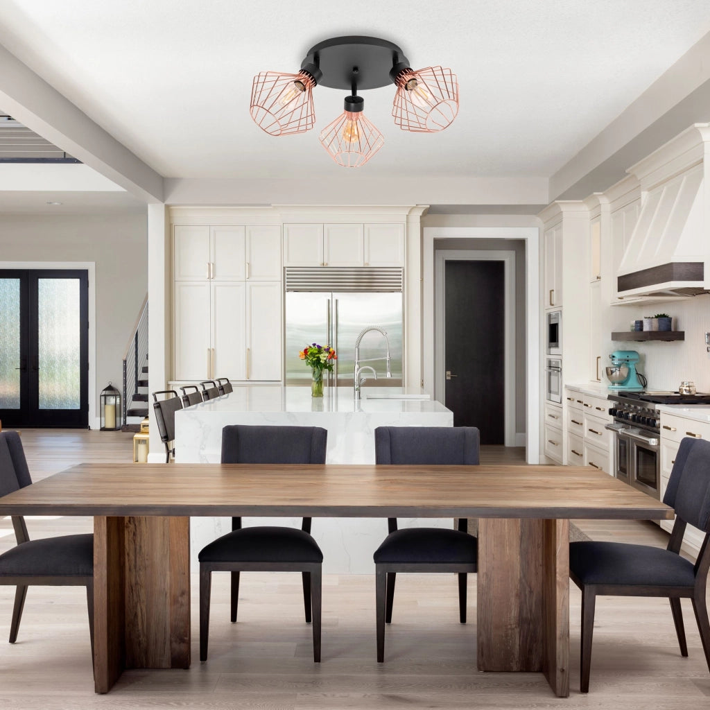 Lampada Da Soffitto A Soppalco Tripla In Metallo Rosa Nera APP536-3C