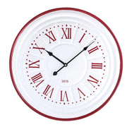 Orologio legno metallo bianco anticato bordo rosso cm ø50x4,5