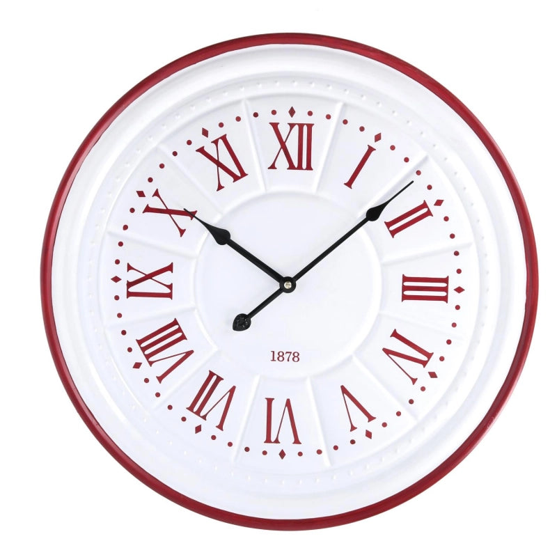 Orologio legno metallo bianco anticato bordo rosso cm ø50x4,5