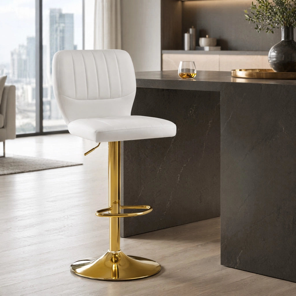 BARHOCKER Girevole 360° regolabile 62-83 cm in PU bianco e oro