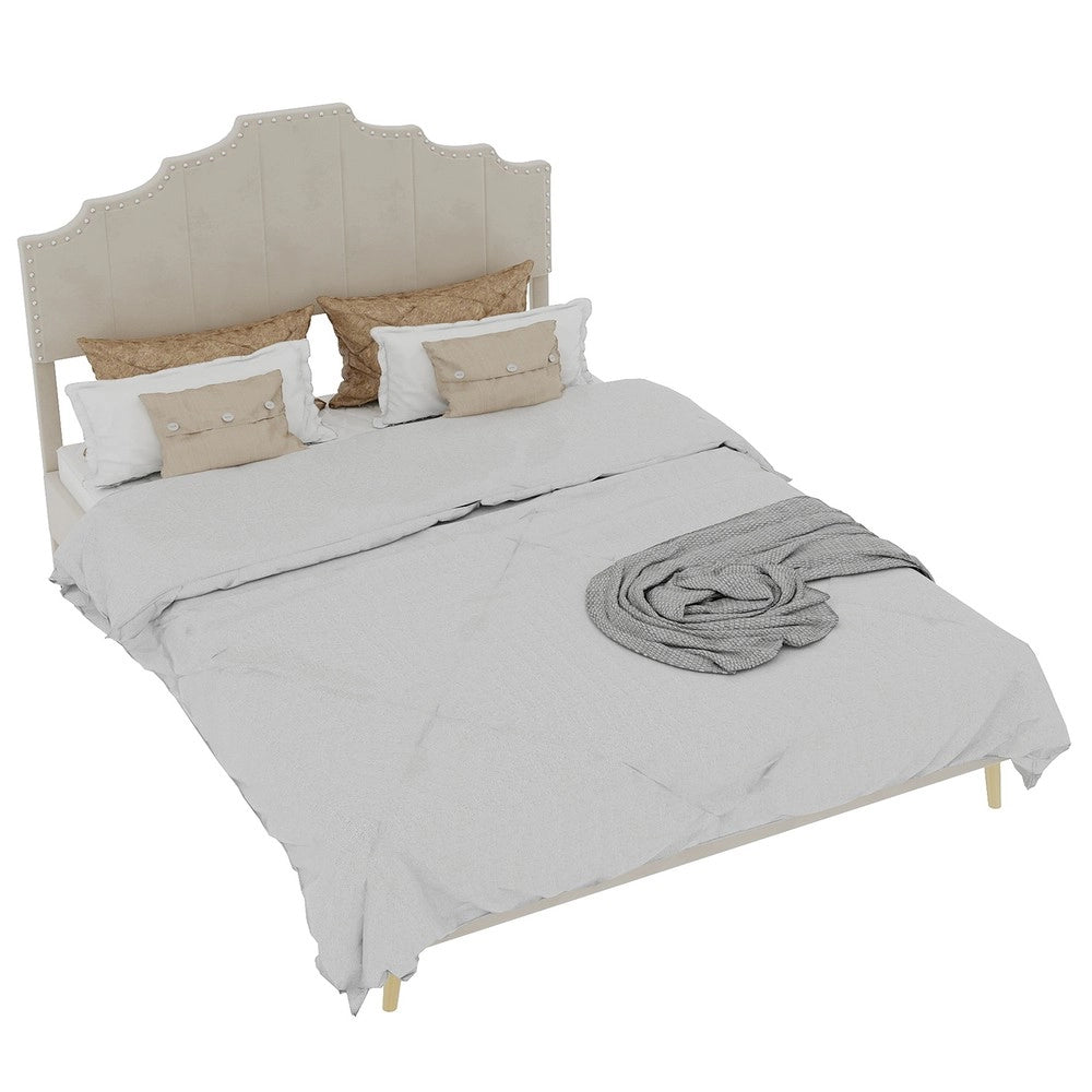 Letto Contenitore Imbottito 160x200 ¨C Xylo ¨C Beige, Testiera Morbida