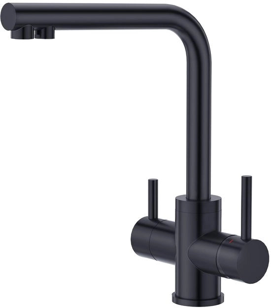 3 viei rubinetto cucina, rubinetto cucina rotante 360°, rubinetto 3-in-1 per osmosi acqua filtrata, rubinetto acqua potabile con maniglione doppio, rubinetto cucina a 3 vie in acciaio inossidabile, nero lucido