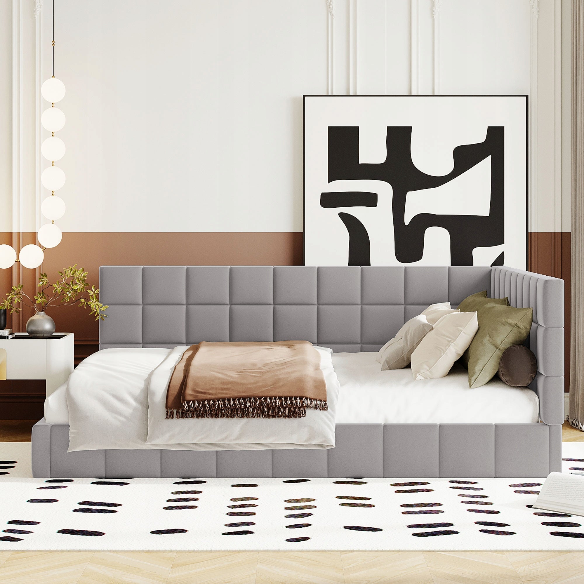Letto a giorno in velluto grigio - Xylo - 140x200 cm
