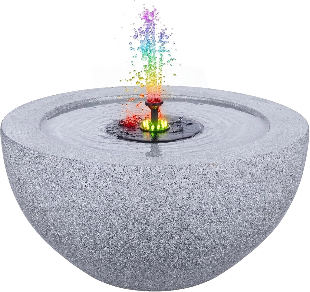 Fontana Solare da Giardino, Set di Fontana Solare da Esterno con Vasca Grande, 12 Luci a LED e 4 Ugelli Sostituibili, Fontanella Decorativa in Resina per Terrazze e Cortile, 50 x 50 x 25 cm