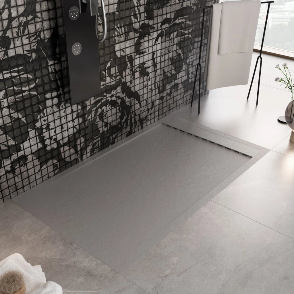 Piatto doccia in marmo resina grigio chiaro pietra cemento prestige, misura 80x190