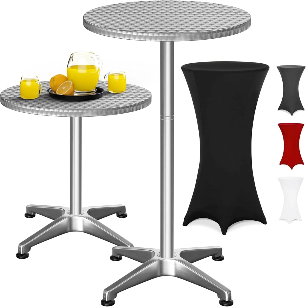® Tavolo Alto da Bar 2in1 con Copritavolo Regolabile 70 cm / 115 cm in Alluminio Rotondo Ø60cm Resistente per Giardino Bistro Tavoli da Birreria Feste Ricevimento