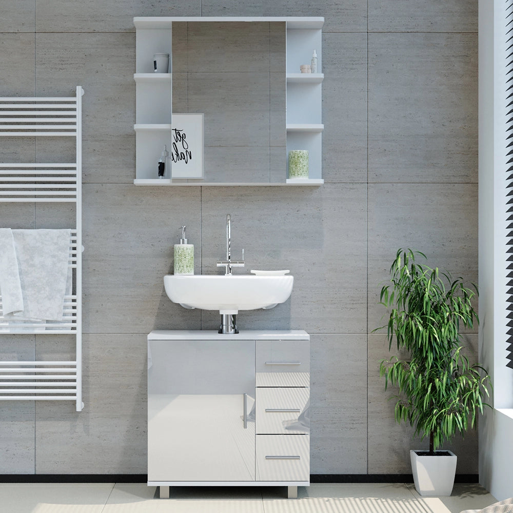 Vicco Set mobili bagno Bianco lucido 2 parti