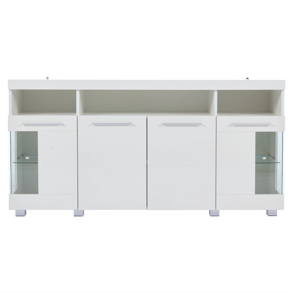 Tavolino laterale con LED - Zephmum - 140x40x70cm - Bianco - Lucido, vetro temperato, 3 ripiani