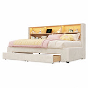 Letto a Divanetto 90x200 cm e 180x200 cm; USB; Type-C; LED; con Cassetti; Velluto Beige