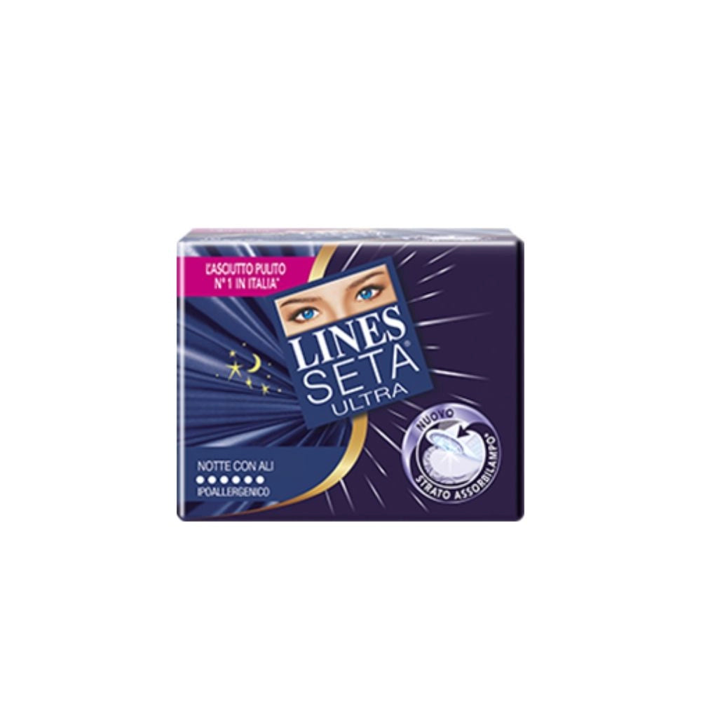 Assorbenti lines seta ultra notte con ali flussi intensi confezione da 6 pezzi da 10 assorbenti