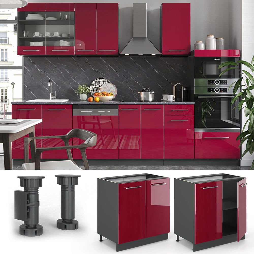 Mobile lavello cucina Fame-Line Bordeaux lucido/Antracite 80 cm, PL Marmo Vicco