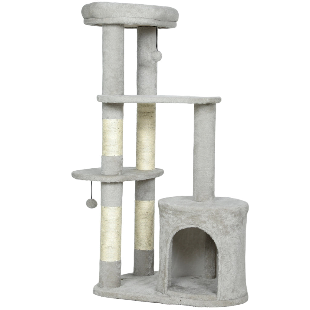 Tiragraffi per Gatti con Piattaforma e Casetta ¨C ZephMum ¨C Grigio Chiaro 114 cm