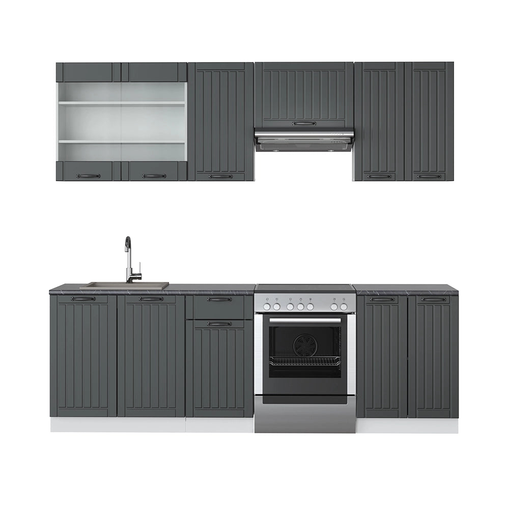 Cucina componibile Fame-Line Antracite rustico/Bianco 240 cm, PL Antracite Vicco