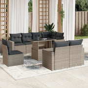 Set Divano da Giardino 9pz con Cuscini Grigio Chiaro Polyrattan