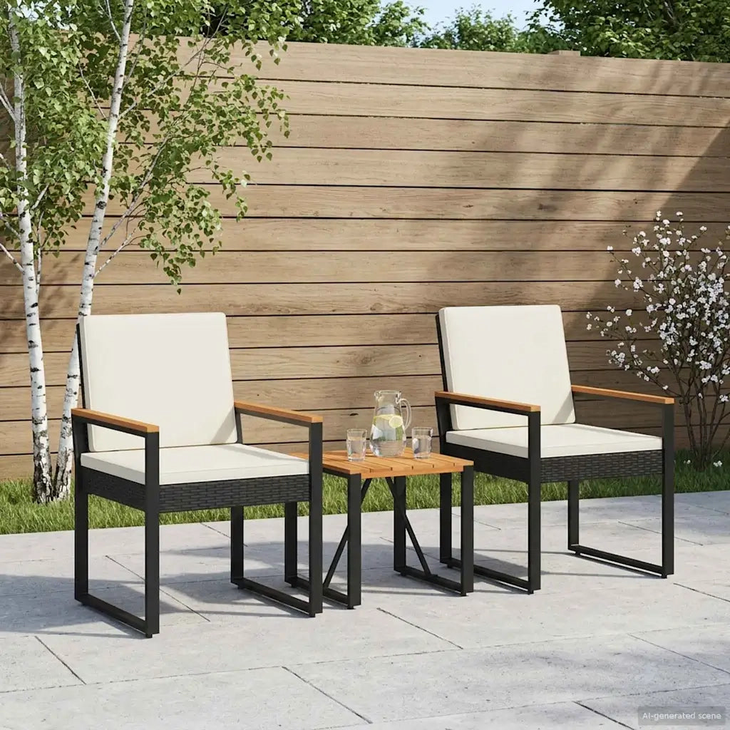 Set Mobili da Esterno 3 pcs Nero e Bianco Crema polyrattan
