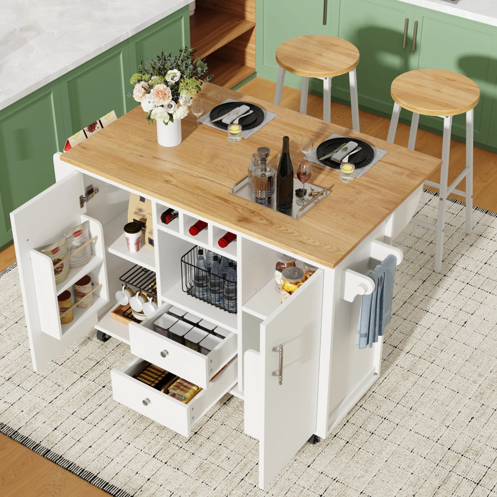 Sgabello da bar set da 2 con doppio poggiapiedi e piedi regolabili in MDF effetto legno e metallo bianco