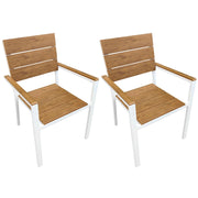Marvin Sedia da Esterno con Braccioli Teak – Struttura in Alluminio Antiruggine e Seduta in Polywood Ef Bianco/2 Sedie