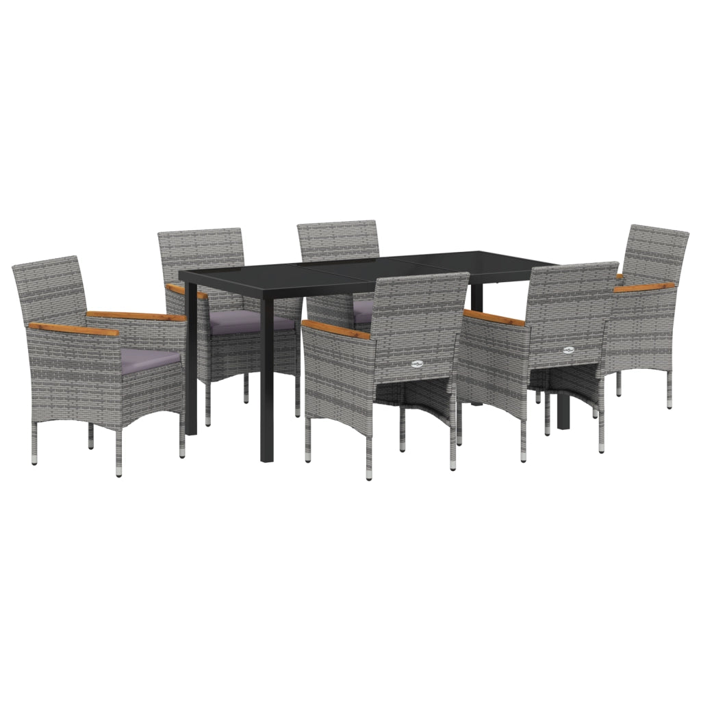 Set da Pranzo da Giardino 7 Pezzi Grigio Rattan in Poliestere