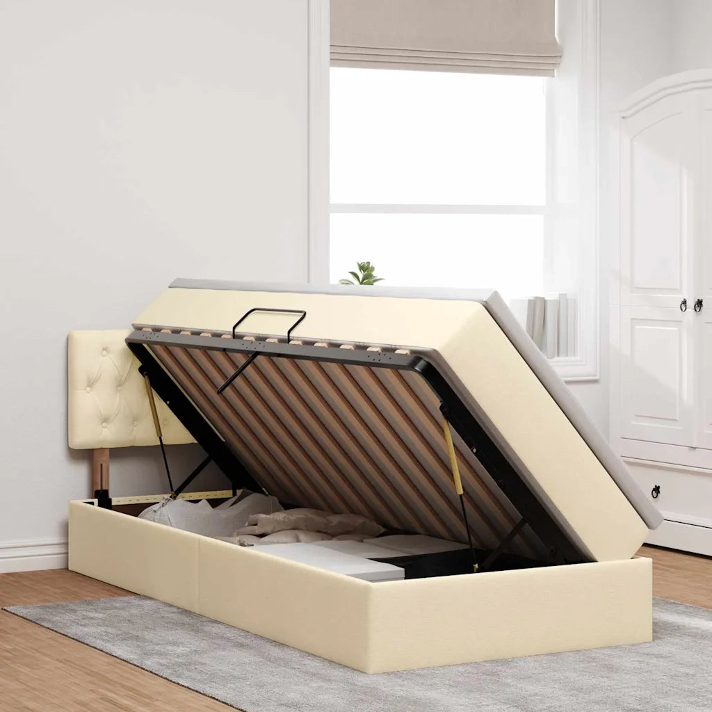 Letto con contenitore e materasso Crema 90 x 200 cm