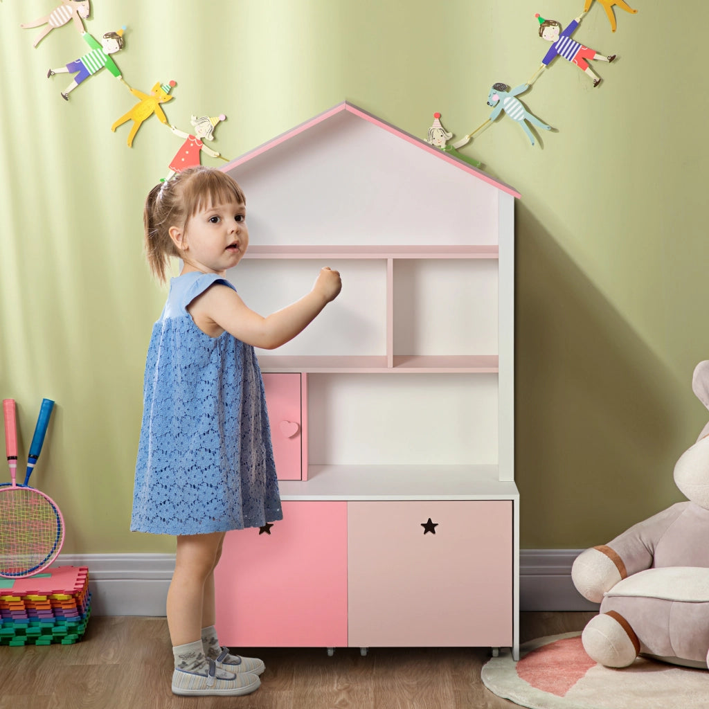 EasyComfort Libreria Scaffale Portagiochi Rosa per Cameretta Bimbi e Ragazzi con 2 Cassetti Estraibili, 80 x 34 x 130 cm