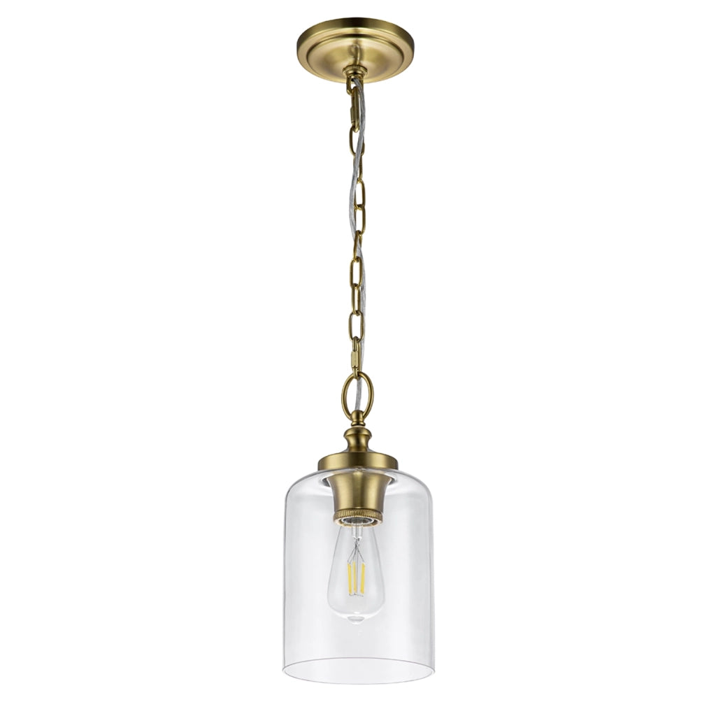Sospensione Contemporanea Hounslow Acciaio Ottone Brunito Vetro 1 Luce E27